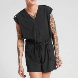 Athleta Women's Sutton Romper - Black, short/short sleeve jumpsuit, size 8